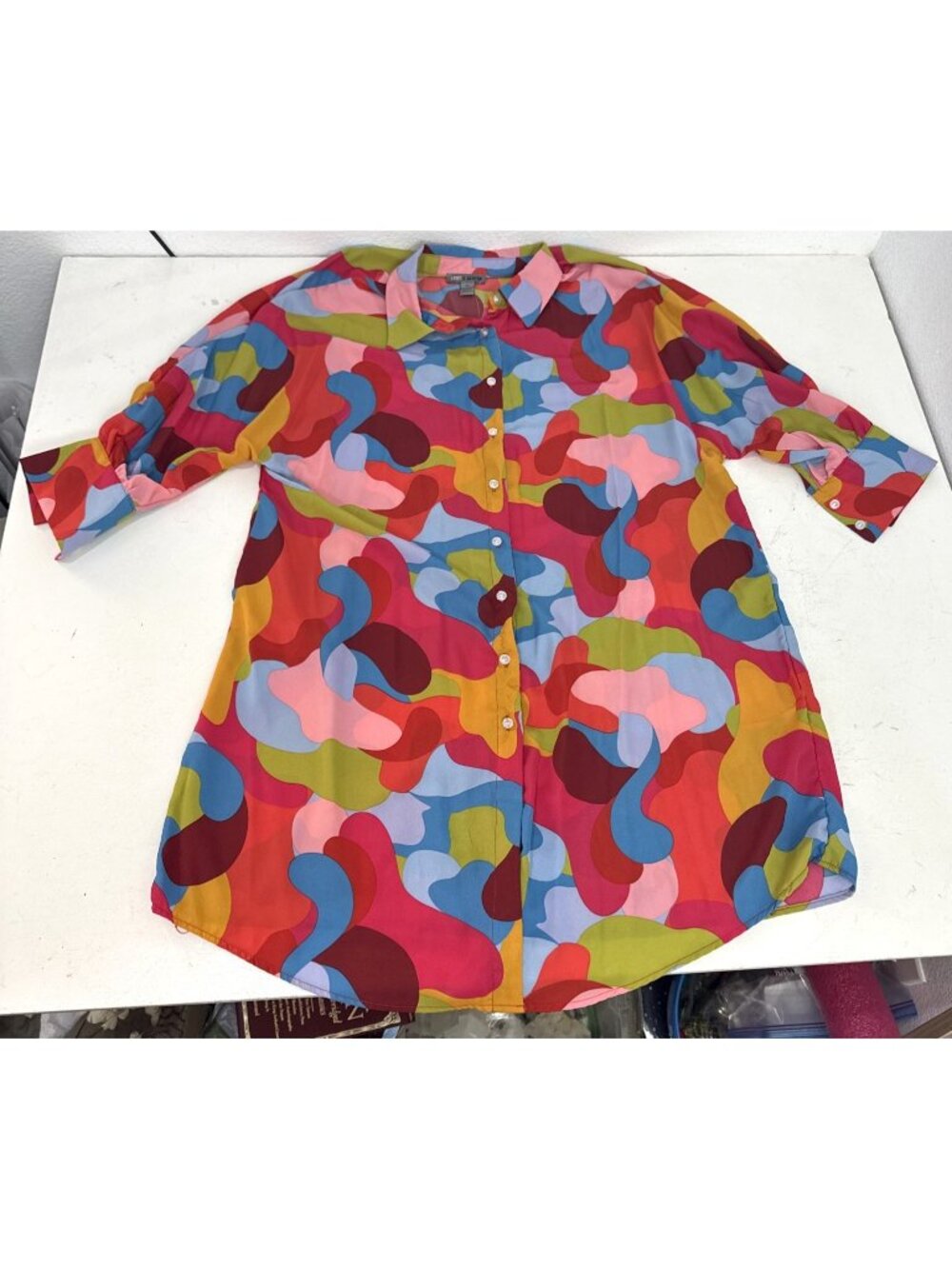 Love X Design Multi Color Print Boho Button Up Shirt Dress Womens Plus Size 2XL